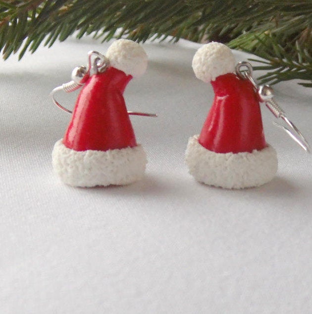 Christmas Magic: Santa Claus Hat Earrings Polymer Clay.