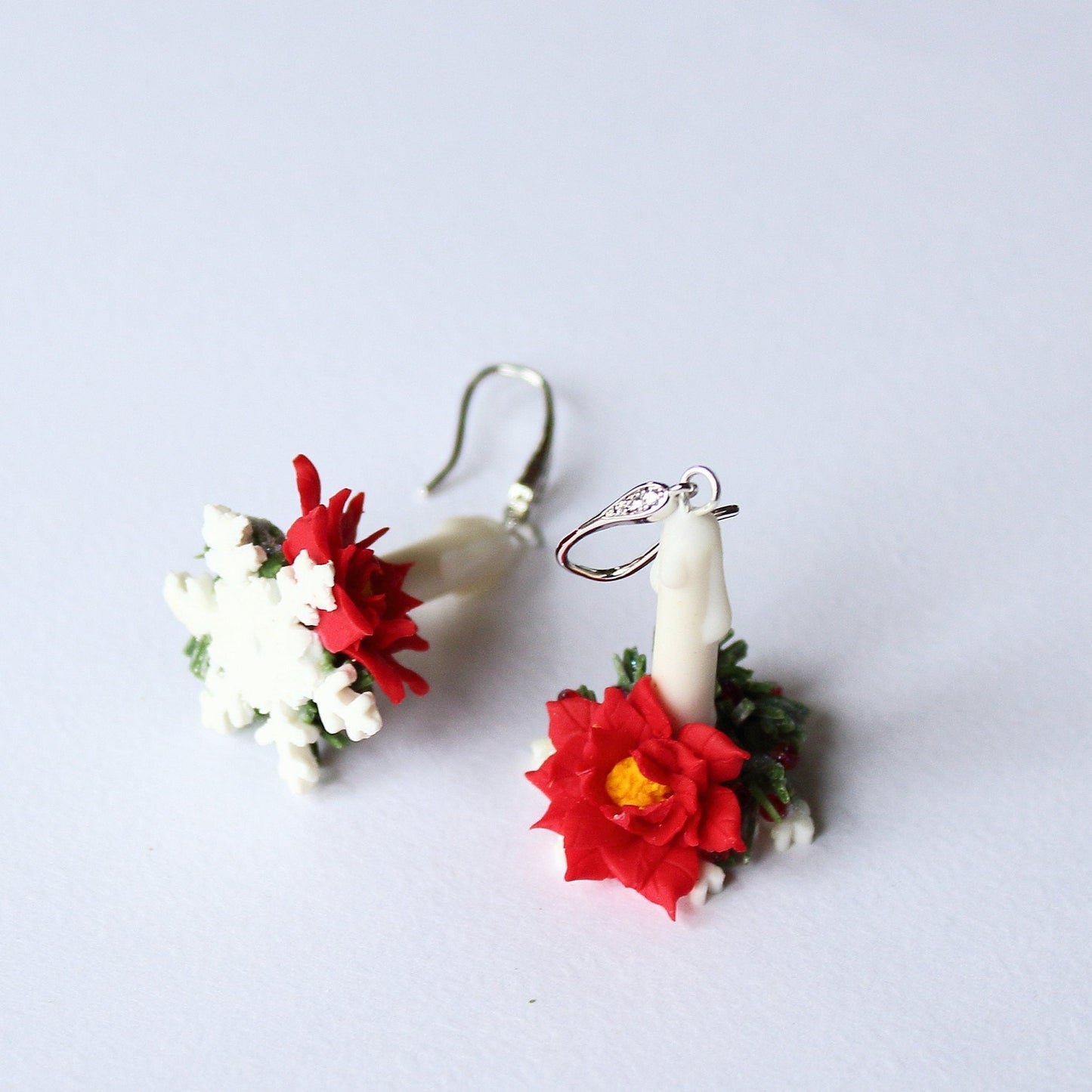 Merry and Bright: Christmas Poinsettia Earrings Polymer Clay.