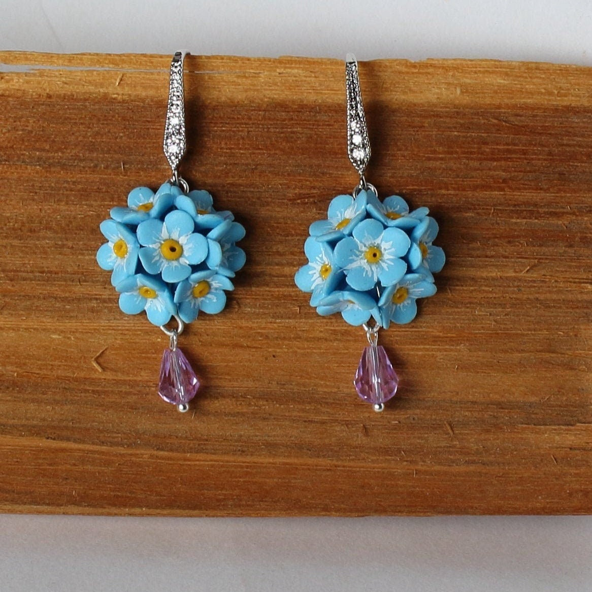 Heavenly Azure: Forget Me Not Earrings Polymer Clay.