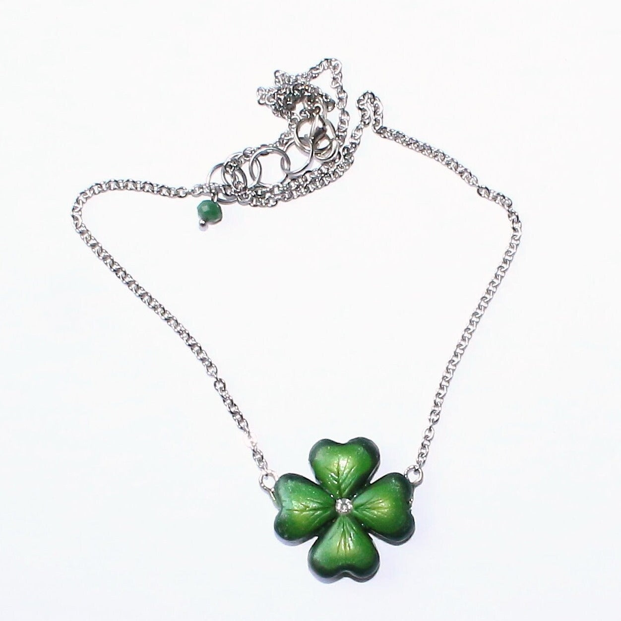 Defender of Happiness: Clover Shamrock Necklace  Polymer Clay.