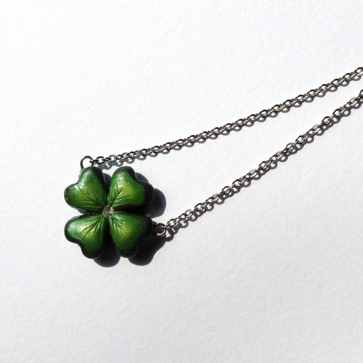 Defender of Happiness: Clover Shamrock Necklace  Polymer Clay.