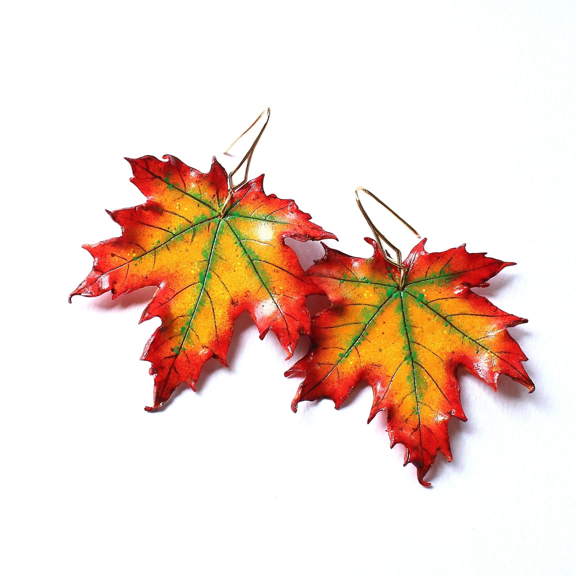 Autumn Mascot: Maple Leaf Earrings Polymer Clay.