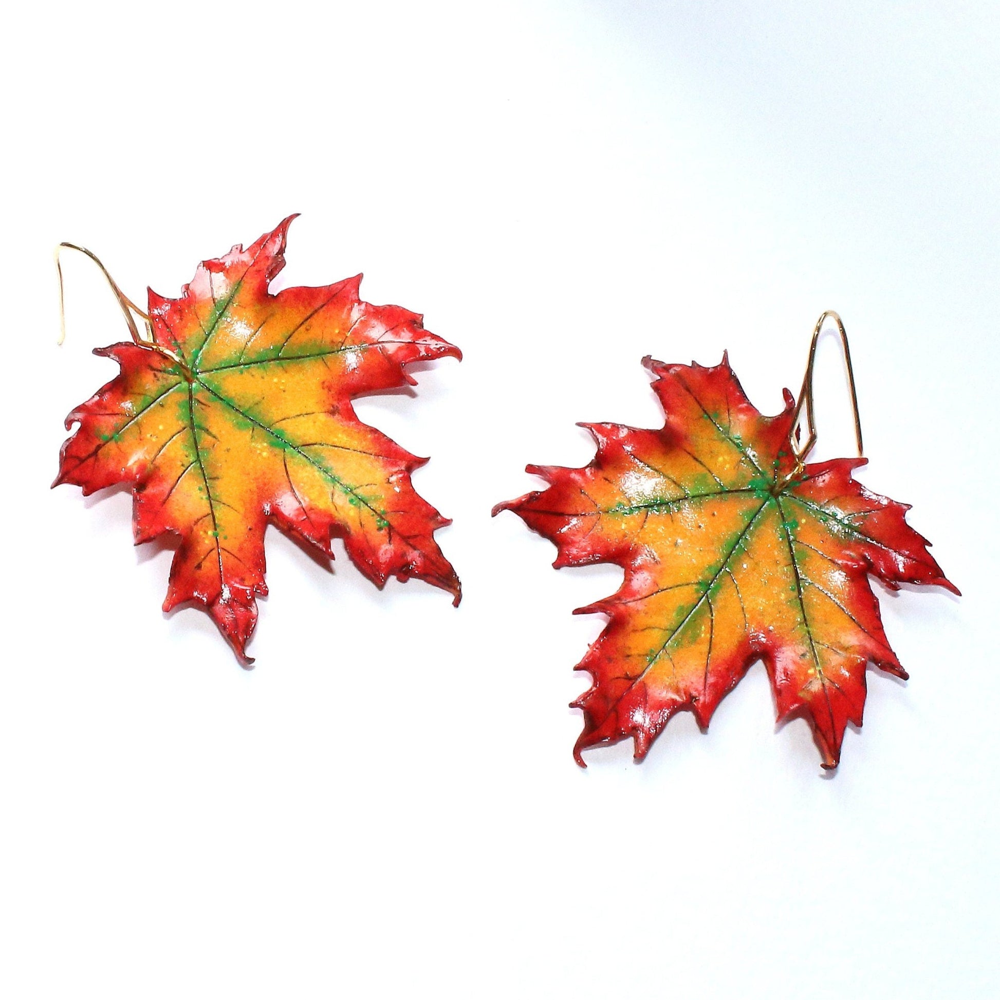 Autumn Mascot: Maple Leaf Earrings Polymer Clay.