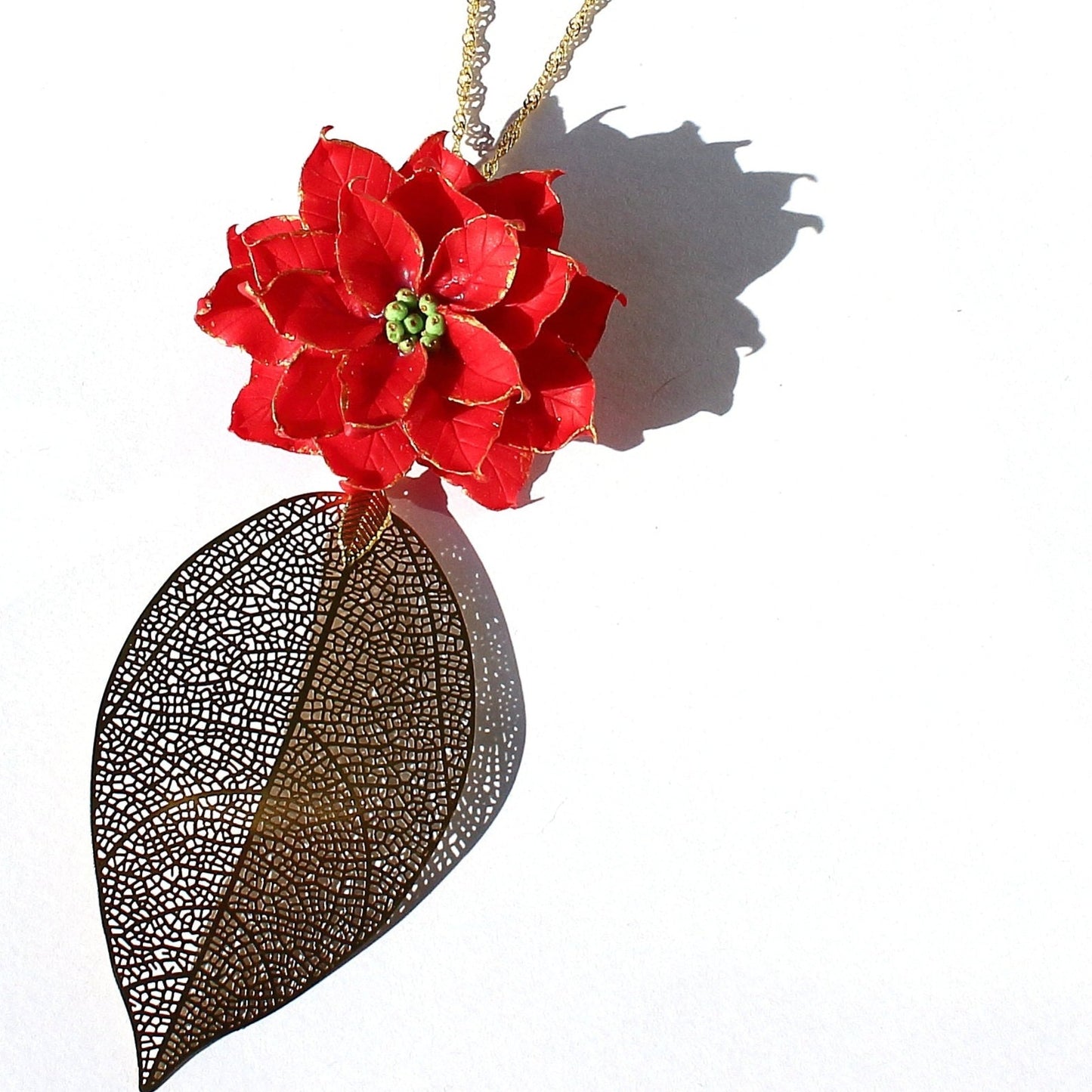 Christmas Star: Poinsettia Brooch & Pendant Polymer Clay.