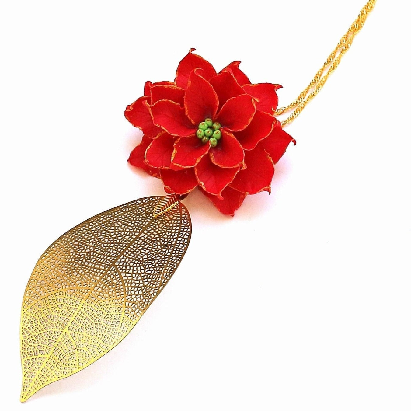 Christmas Star: Poinsettia Brooch & Pendant Polymer Clay.