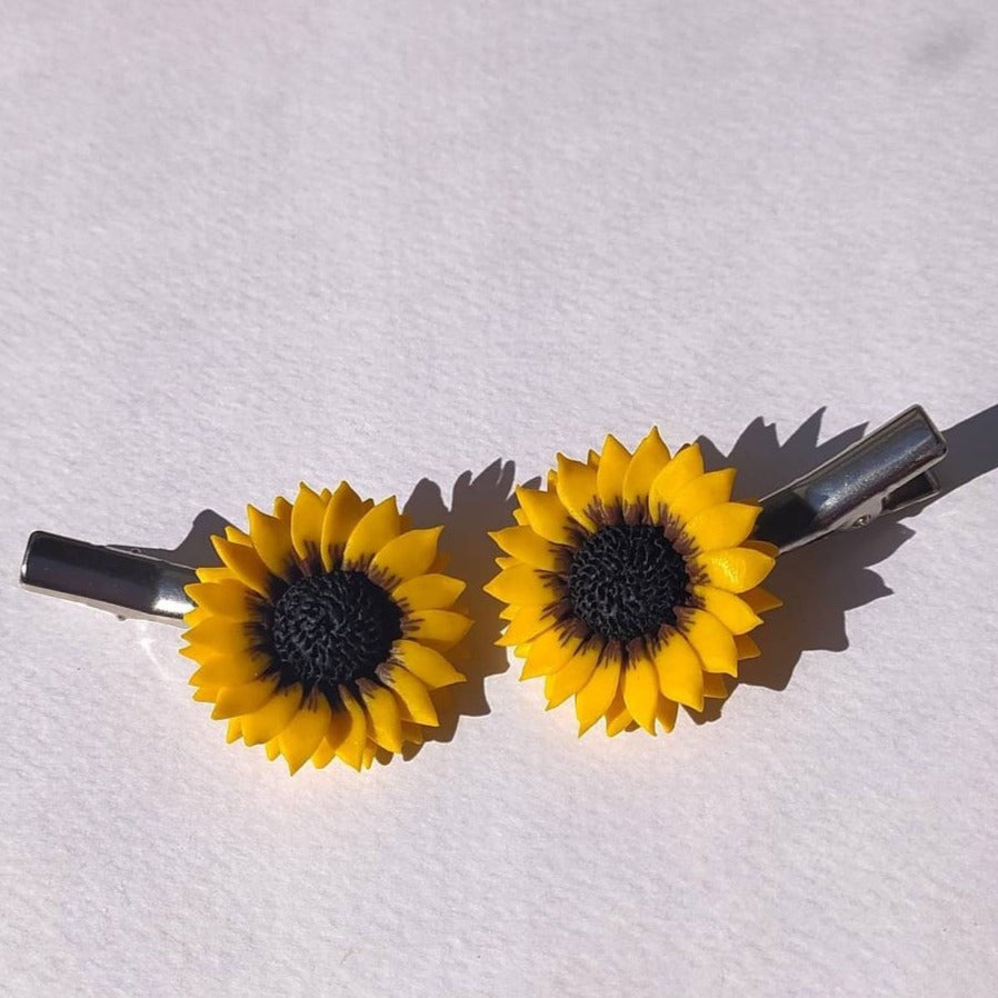 Sunshine in Your Hair: Sunflower Barrette Poymer Clay.