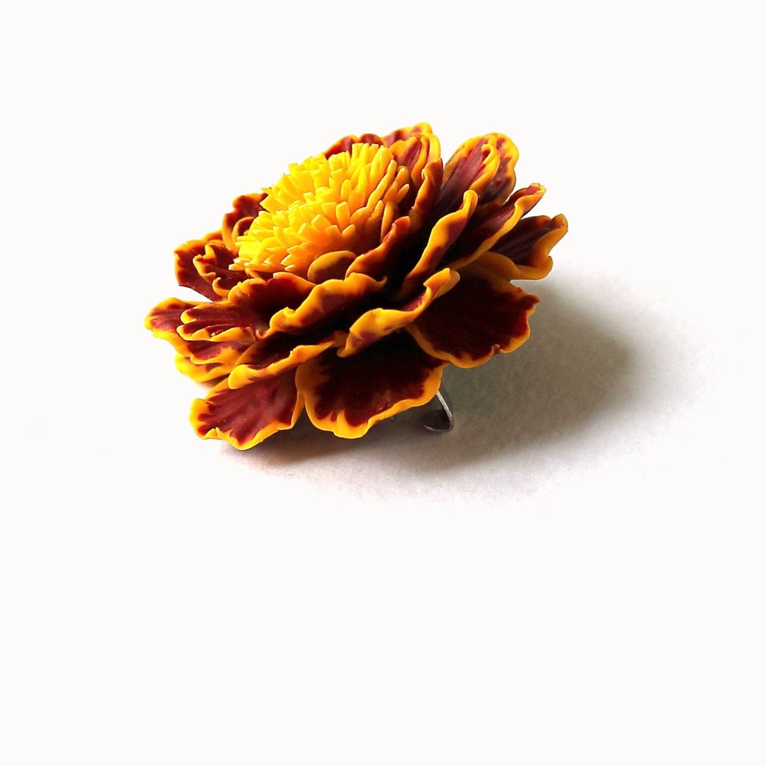 Autumnal Amulet: Marigold Brooch Polymer Clay