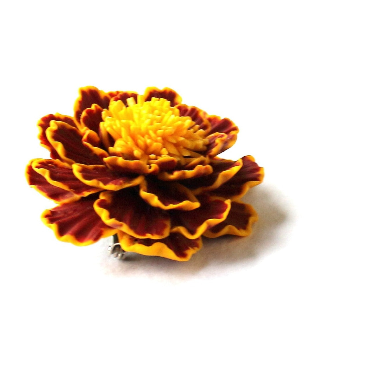 Autumnal Amulet: Marigold Brooch Polymer Clay