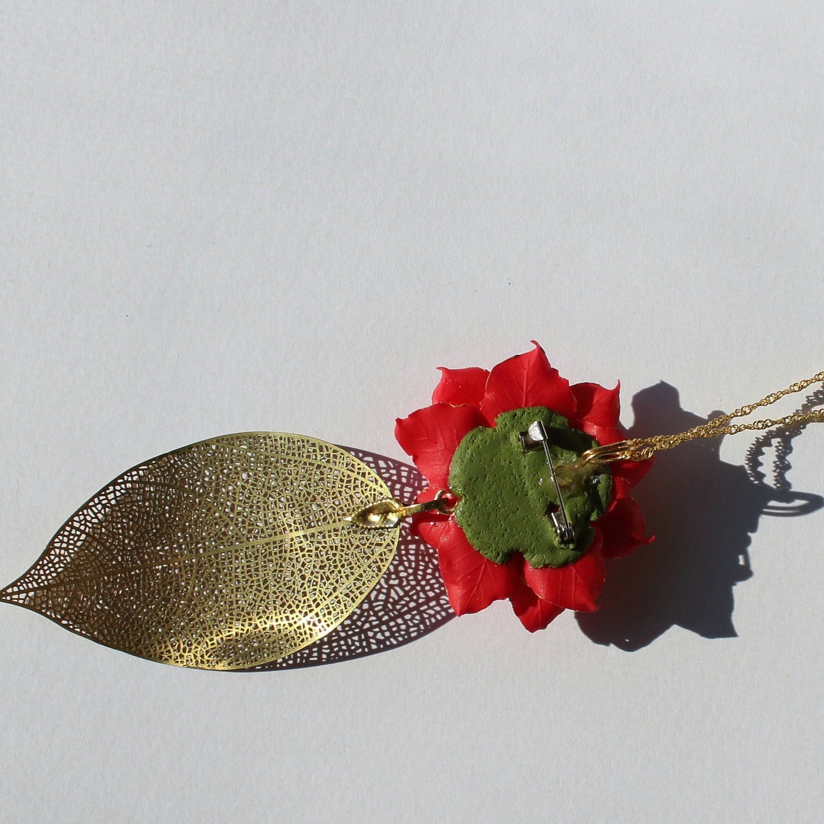 Christmas Star: Poinsettia Brooch & Pendant Polymer Clay.