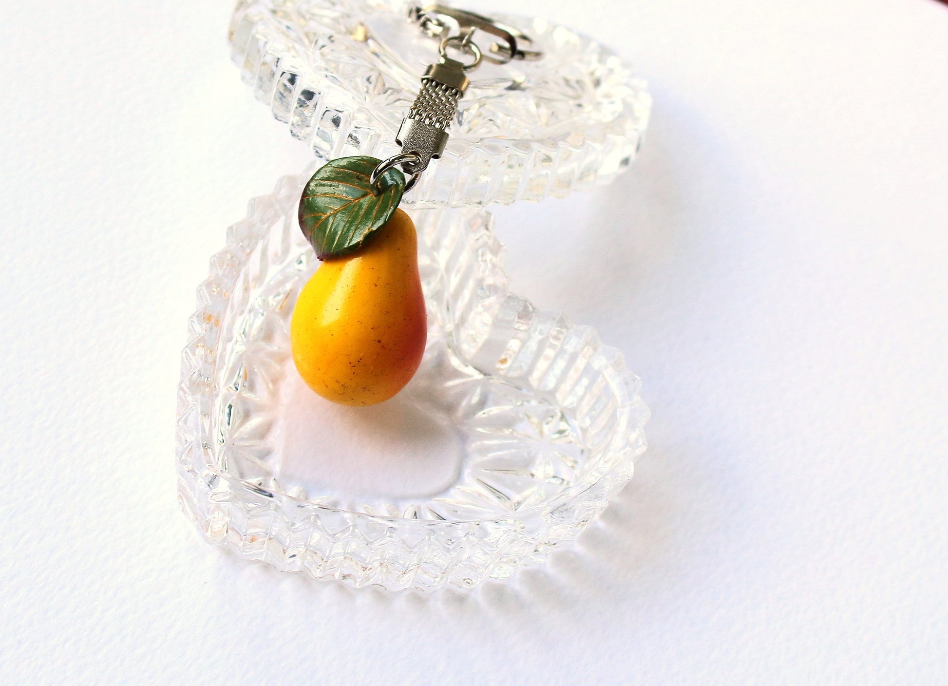 Elegant  Accessory:  Pear Keychain Polymer Clay