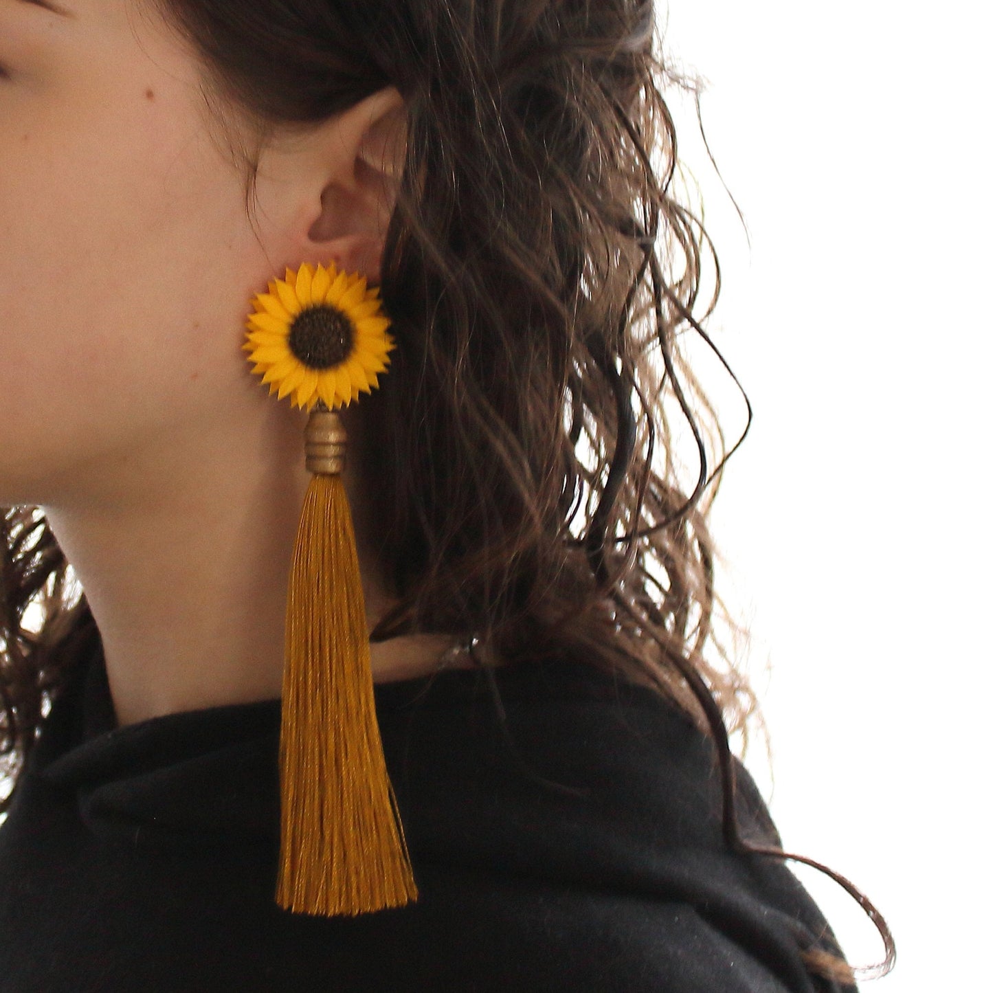 Sunbeams Magic : Sunflower Tassel Earrings Polymer Clay.