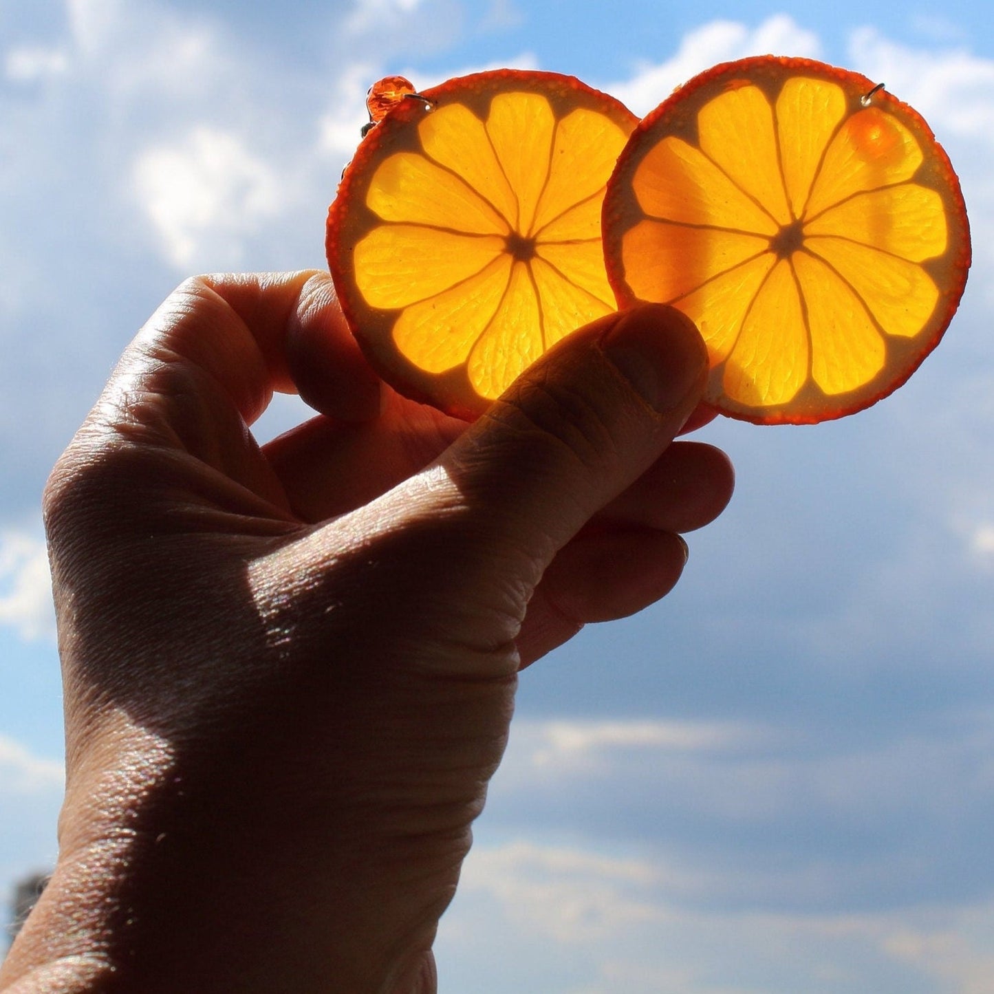 Sunny Caprice : Orange Earrings Polymer Clay.