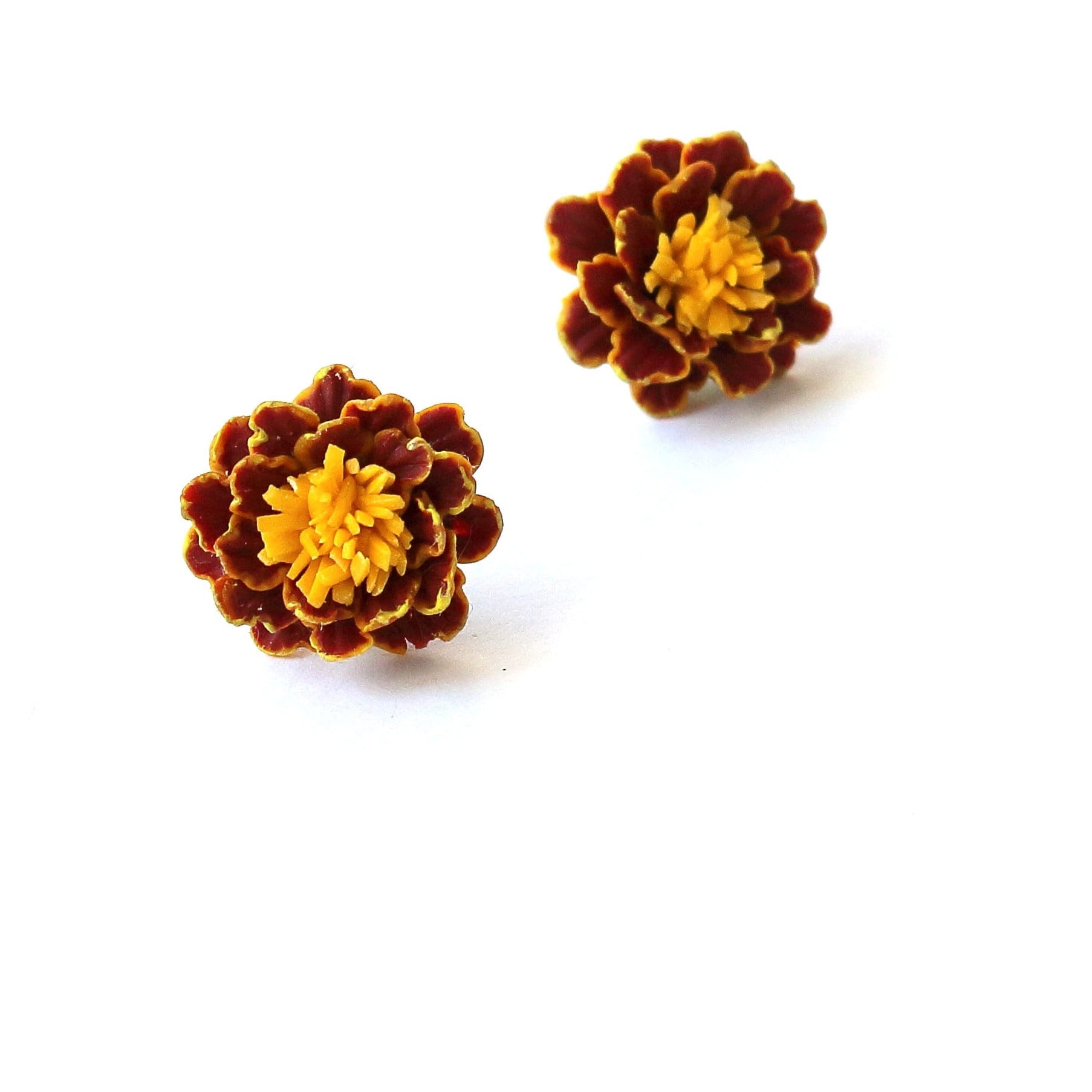 Golden Petals: Marigold Earrings Polymer Clay.