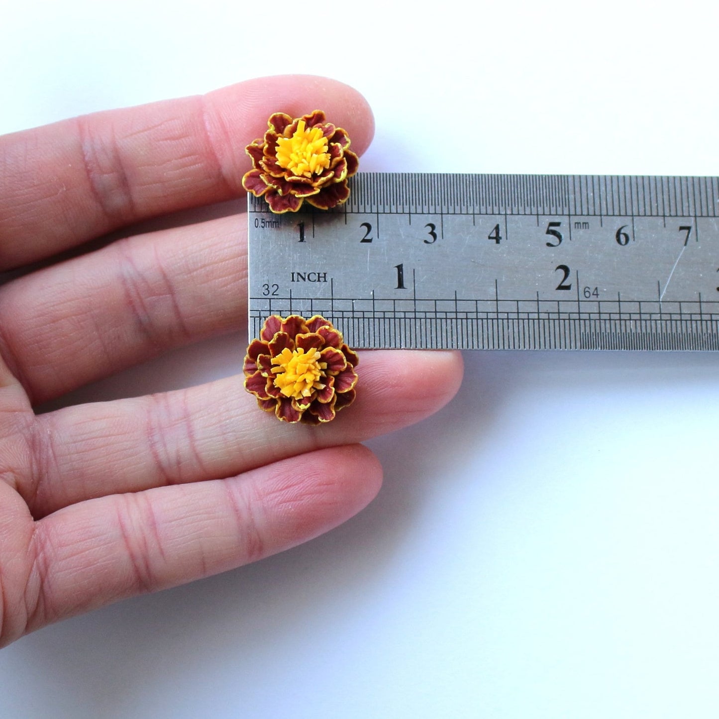 Golden Petals: Marigold Earrings Polymer Clay.