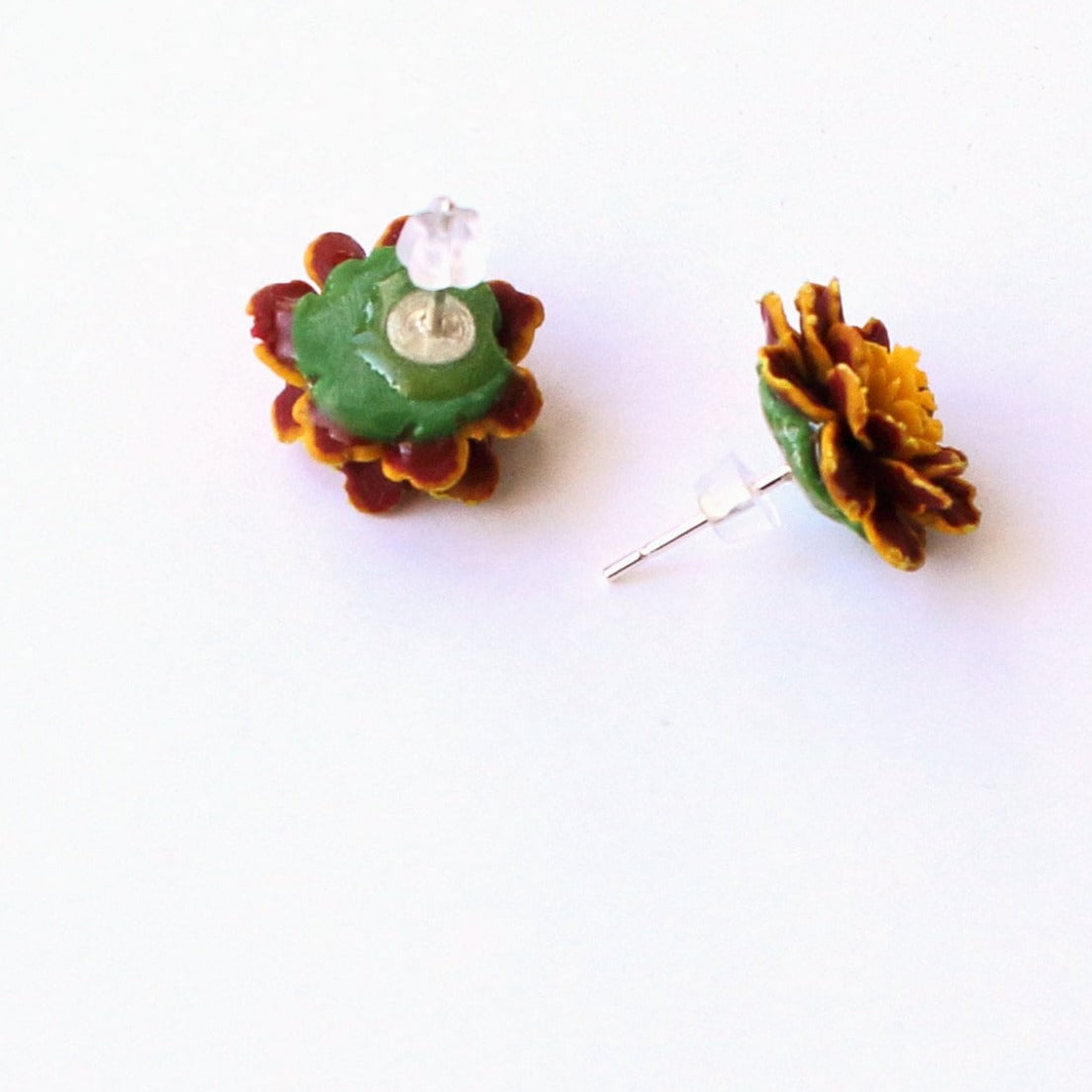 Golden Petals: Marigold Earrings Polymer Clay.