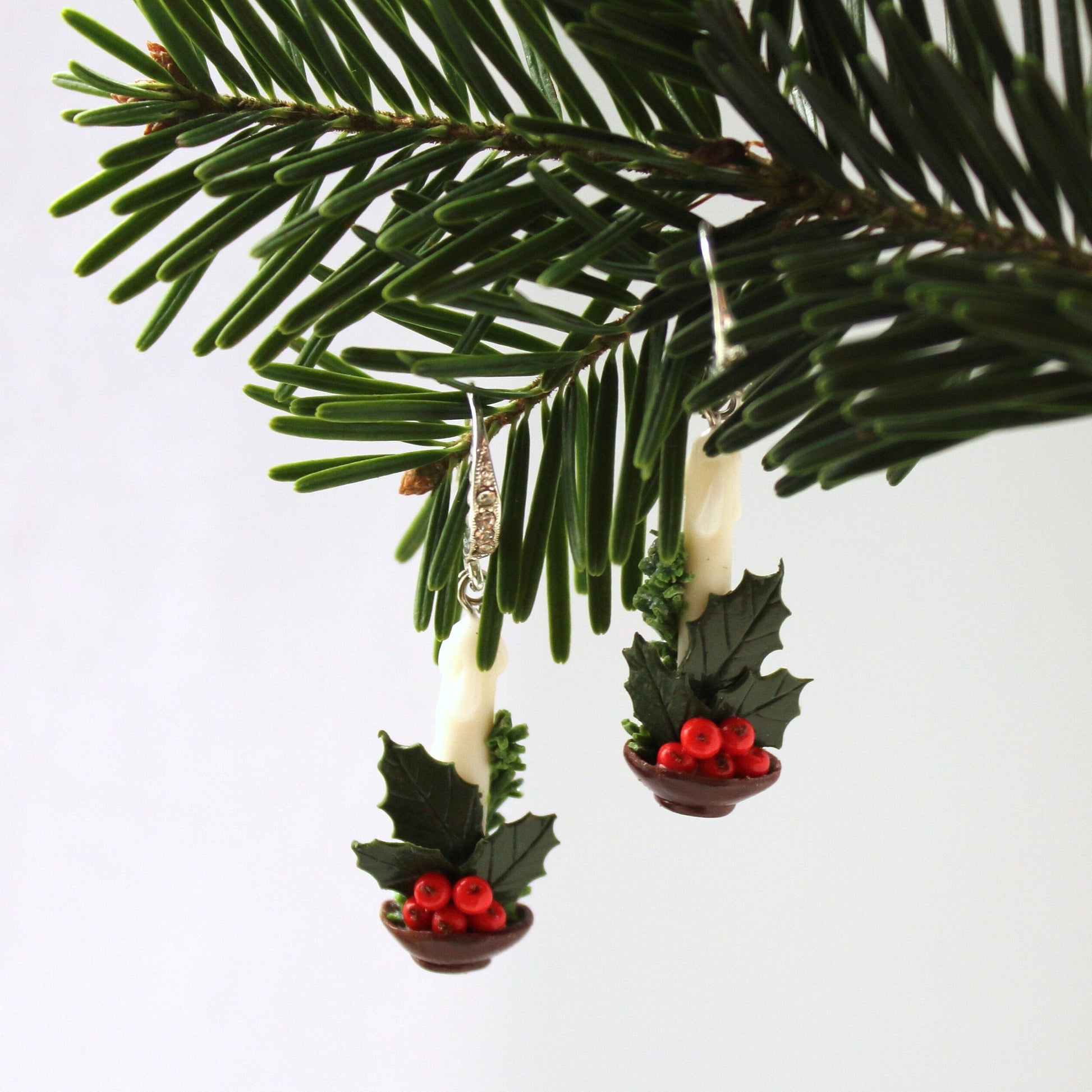 Christmas Joy: Holly Berry Earrings Polymer Clay.