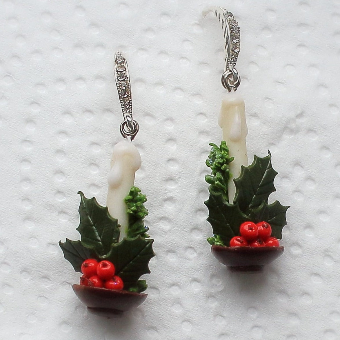 Christmas Joy: Holly Berry Earrings Polymer Clay.