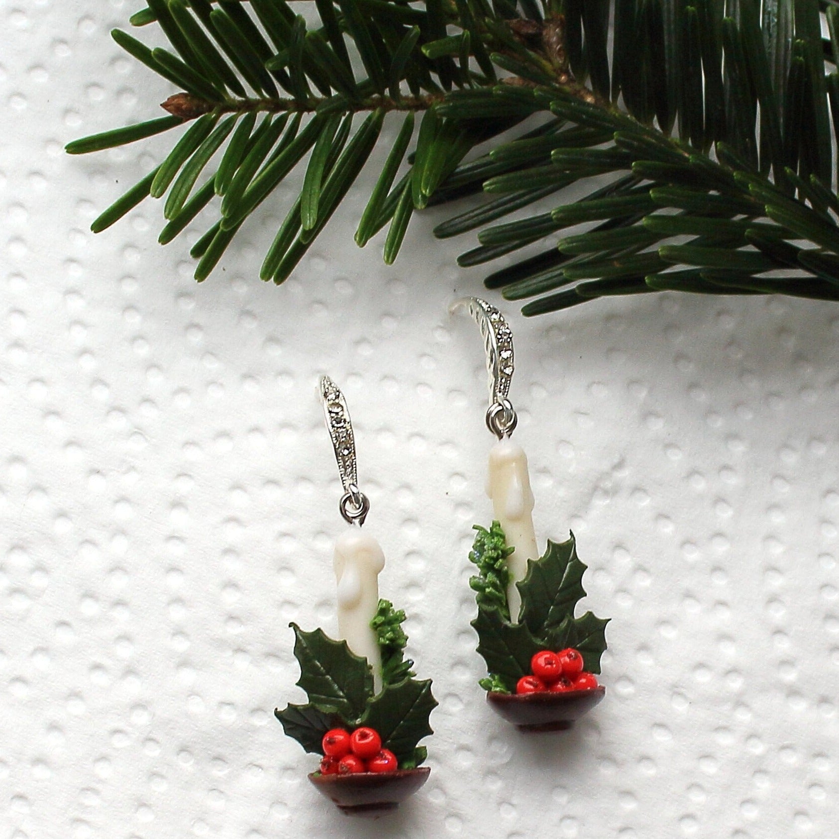 Christmas Joy: Holly Berry Earrings Polymer Clay.