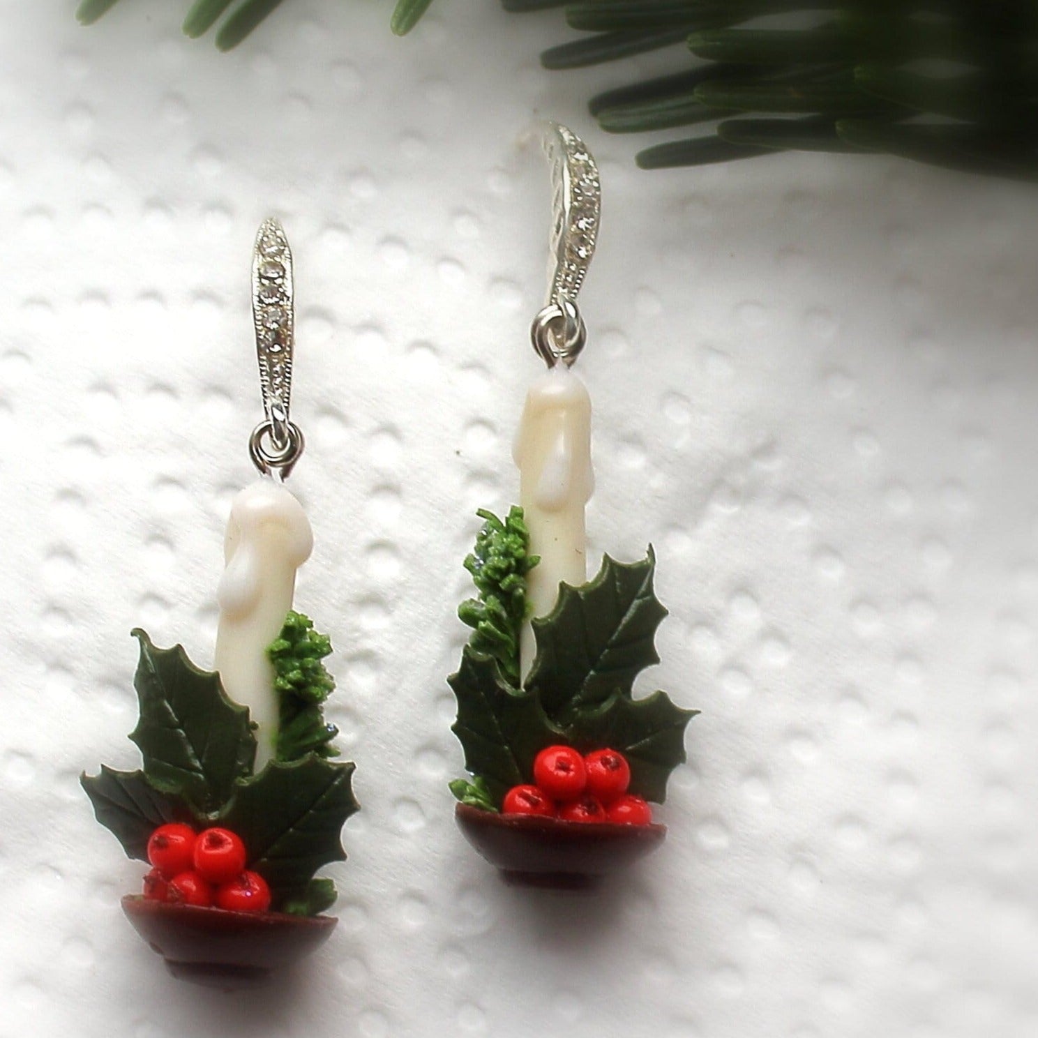 Christmas Joy: Holly Berry Earrings Polymer Clay.