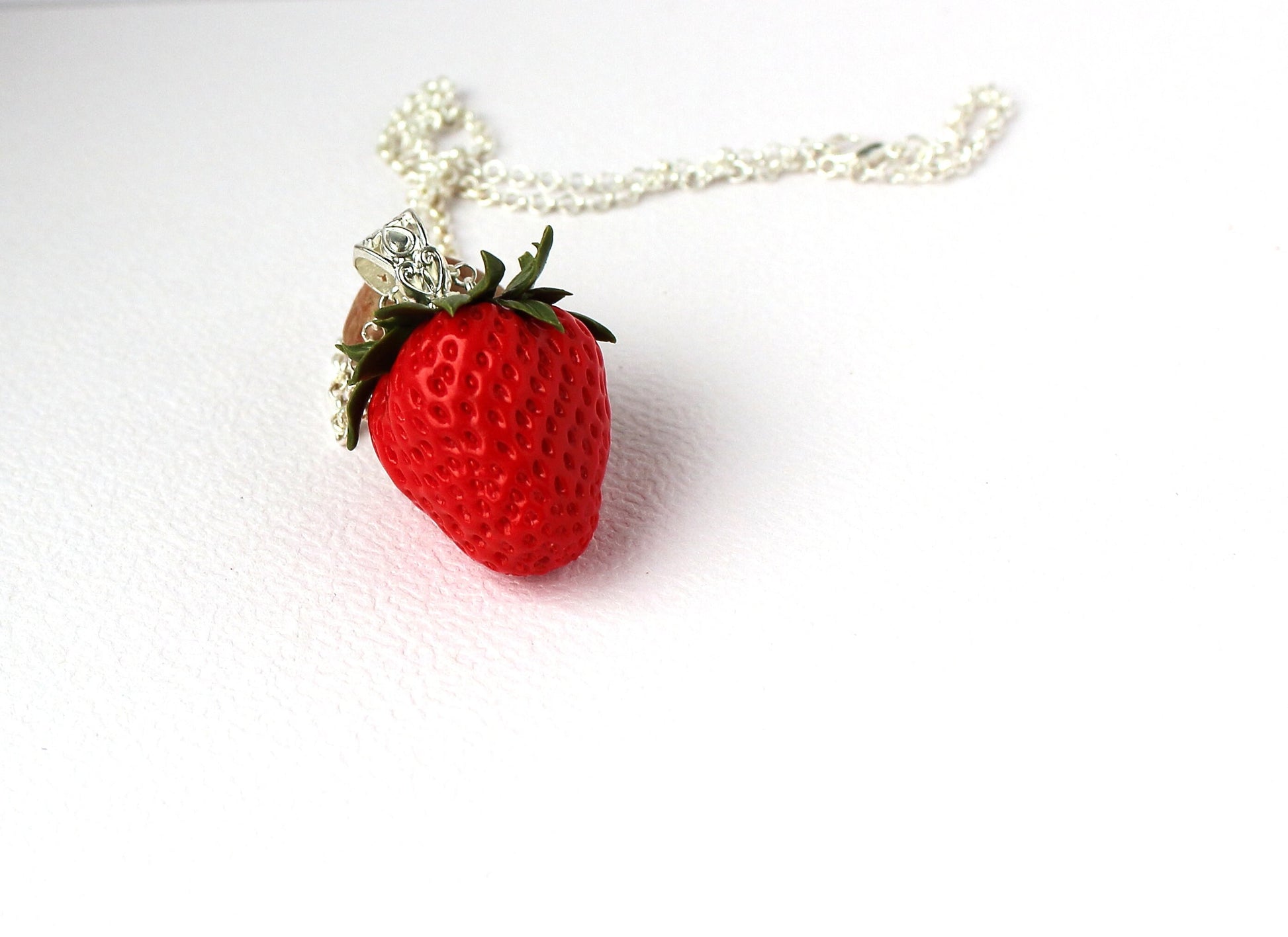 Forever Fresh: Realistic Strawberry Pendant  Polymer Clay