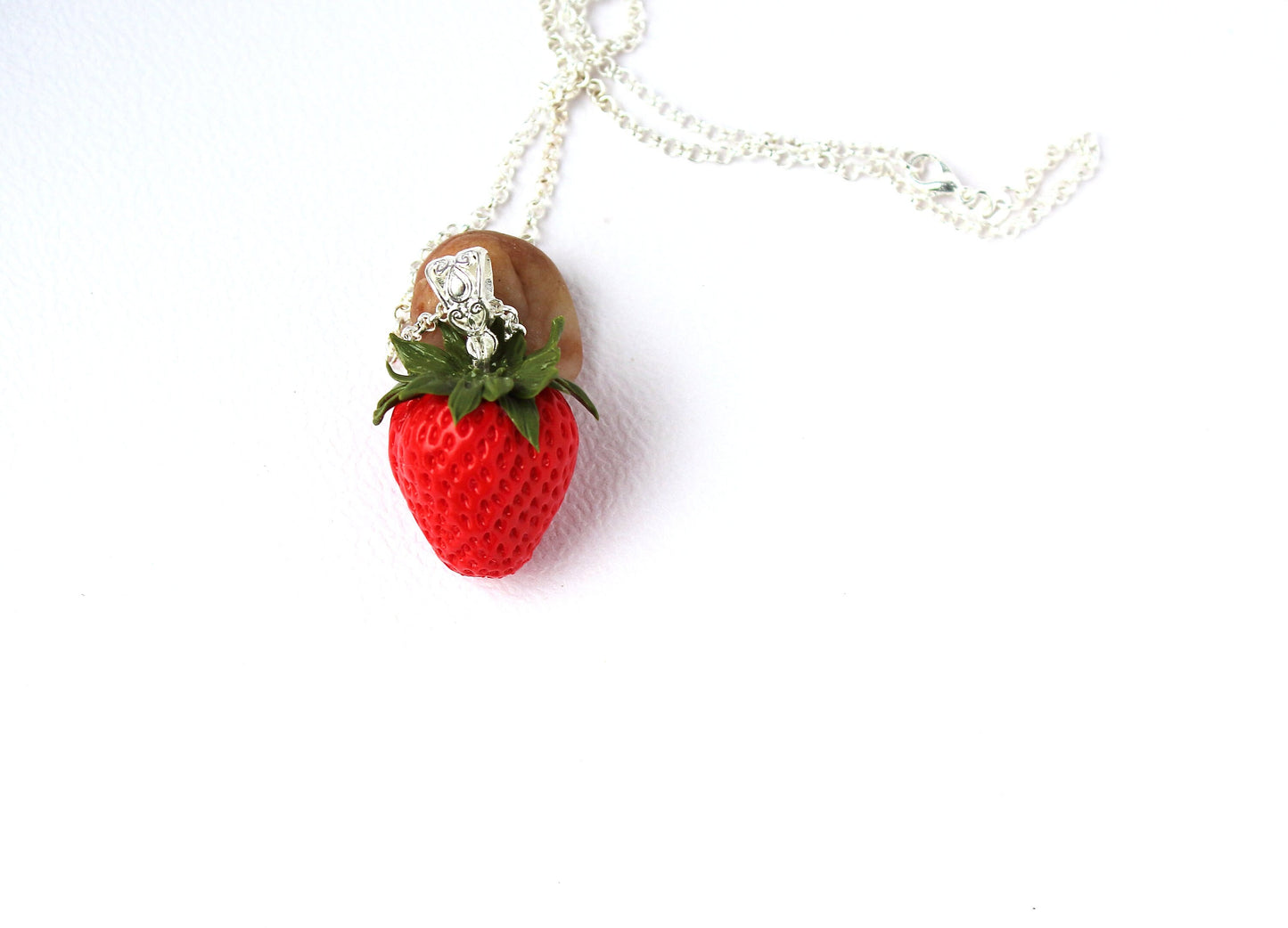 Forever Fresh: Realistic Strawberry Pendant  Polymer Clay