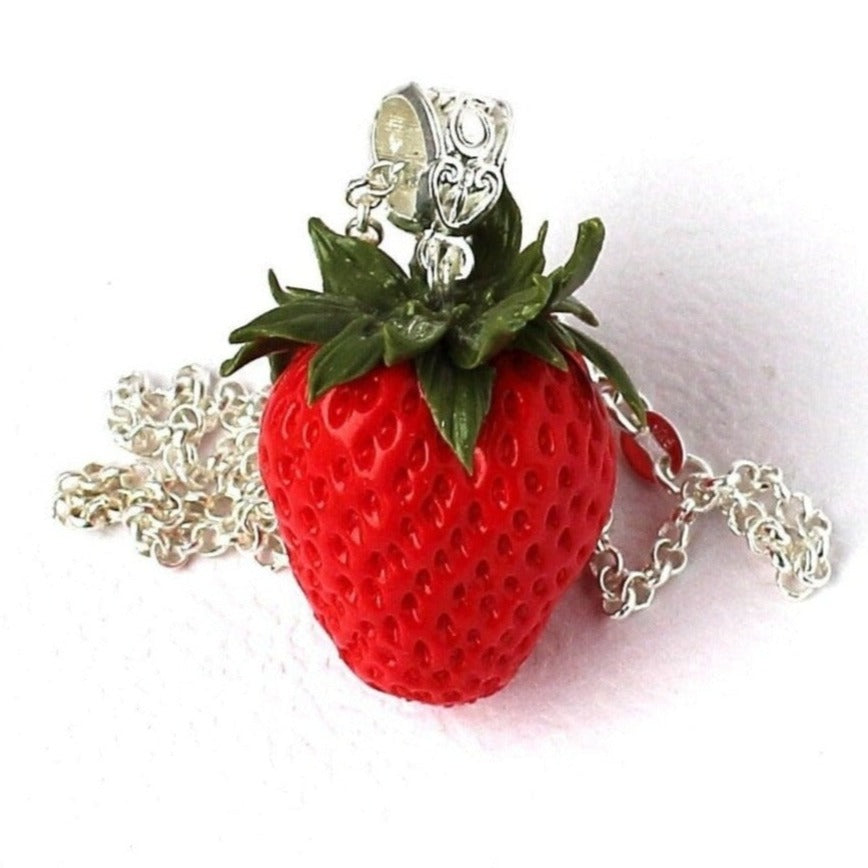 Forever Fresh: Realistic Strawberry Pendant  Polymer Clay