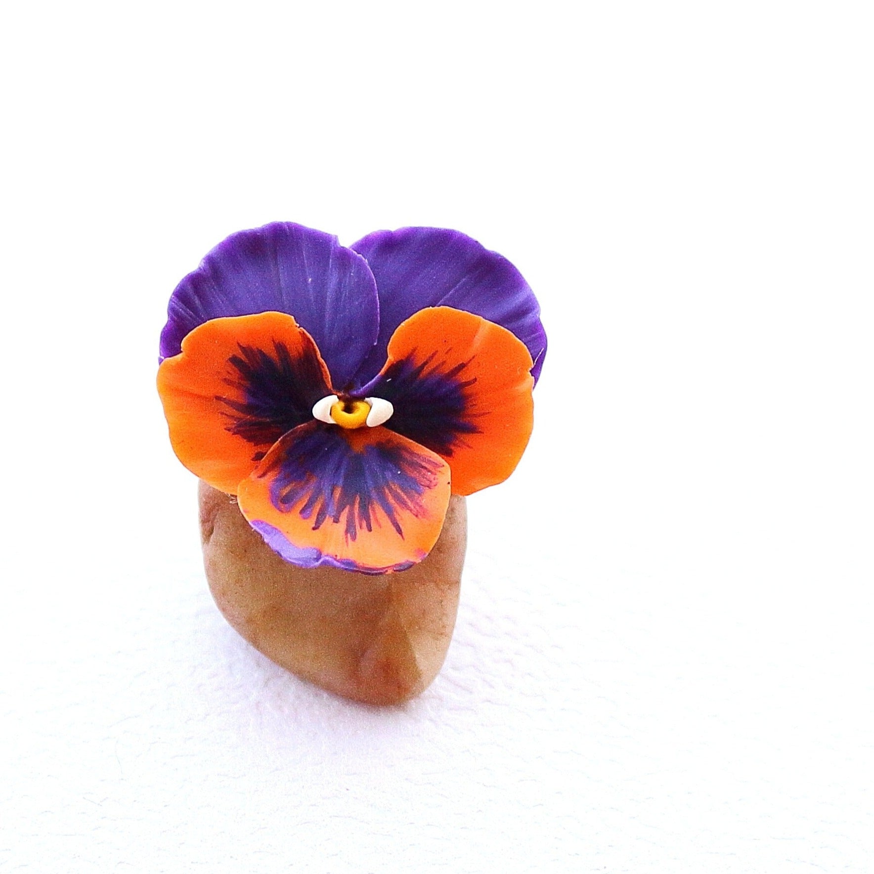 Floral Whimsy: Pansy Ring Polymer Clay.