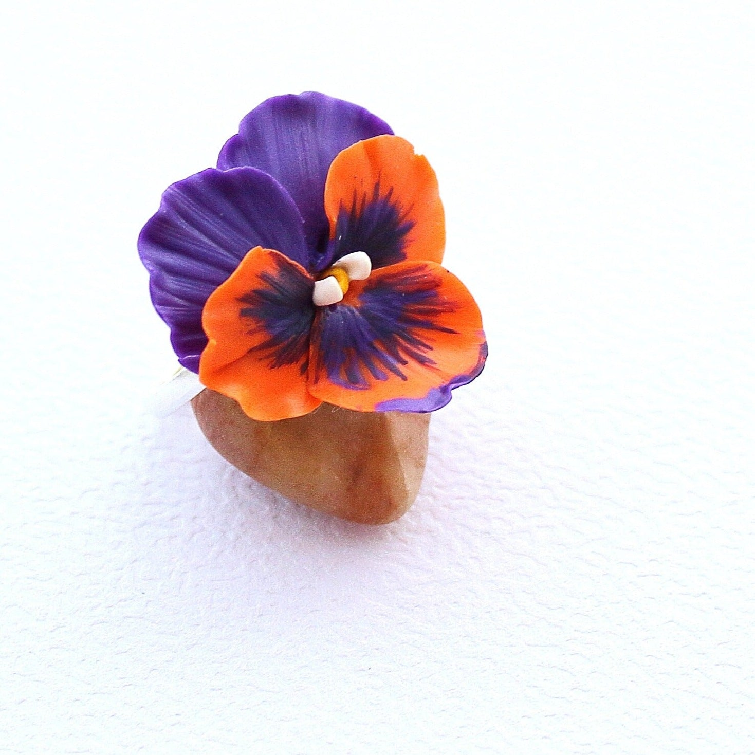 Floral Whimsy: Pansy Ring Polymer Clay.