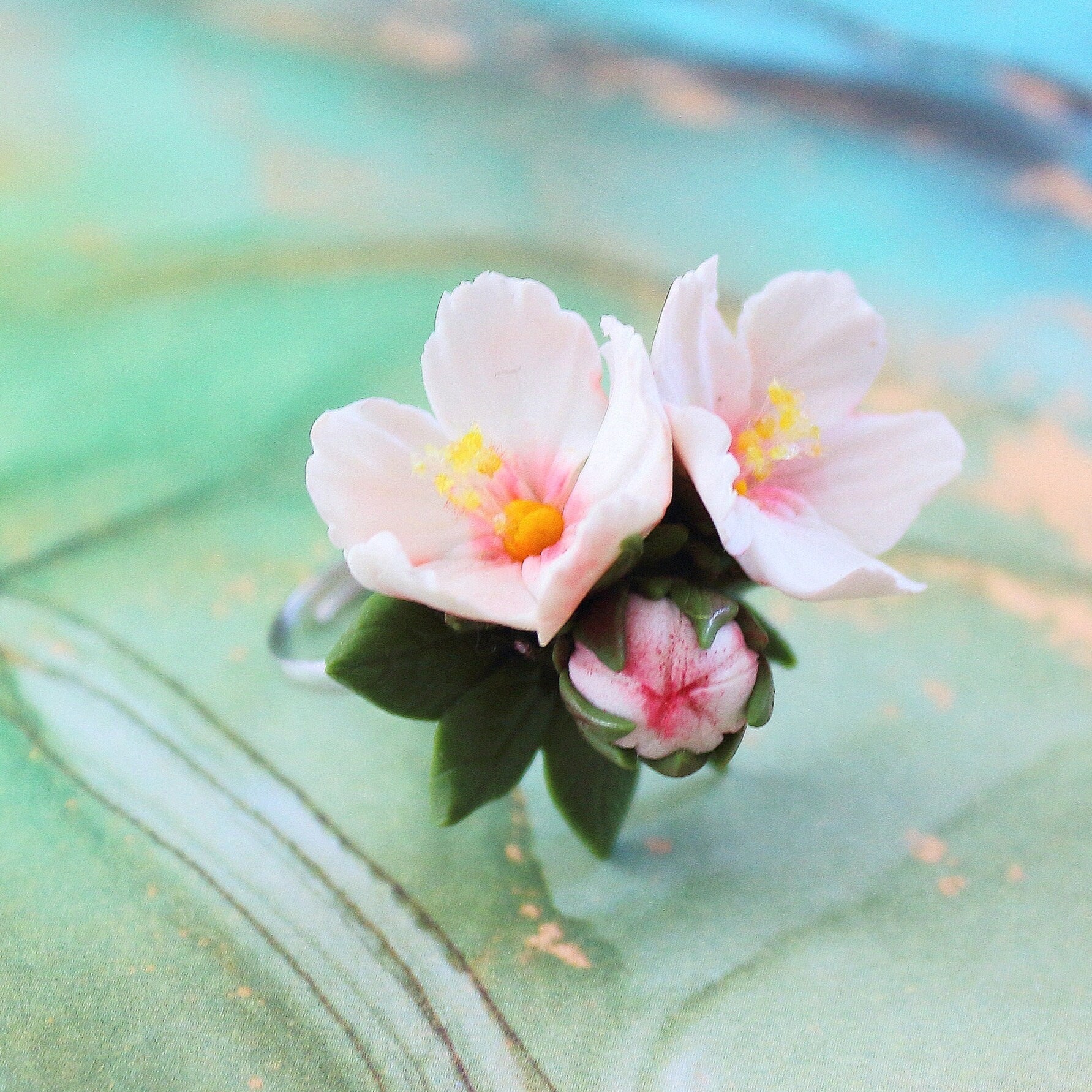 Fragrant Spring: Almond Blossom Ring Polymer Clay.