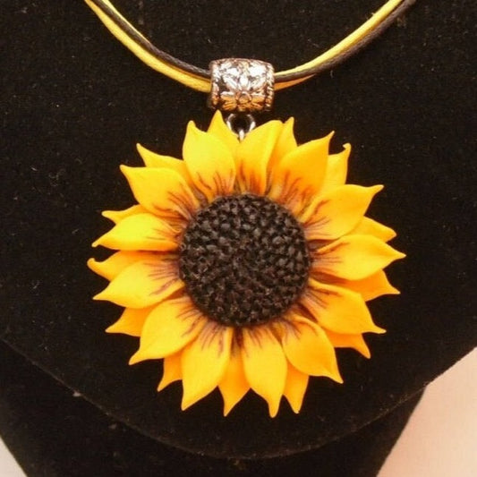 Handcrafted Sunflower Pendant Necklace Polymer Clay