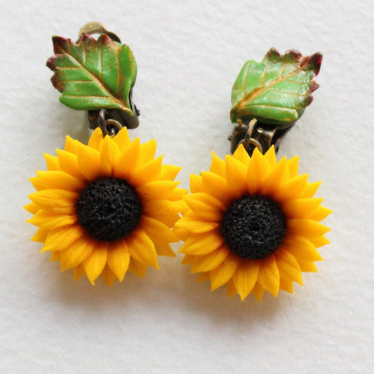 Radiant Flower: Sunflower & Leaf Сlips Polymer Clay.