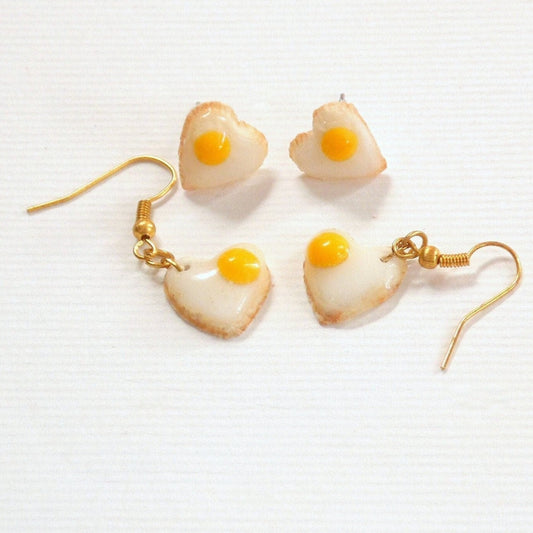 Cute Hearts: Fried Eggs Earrings Polymer Clay.