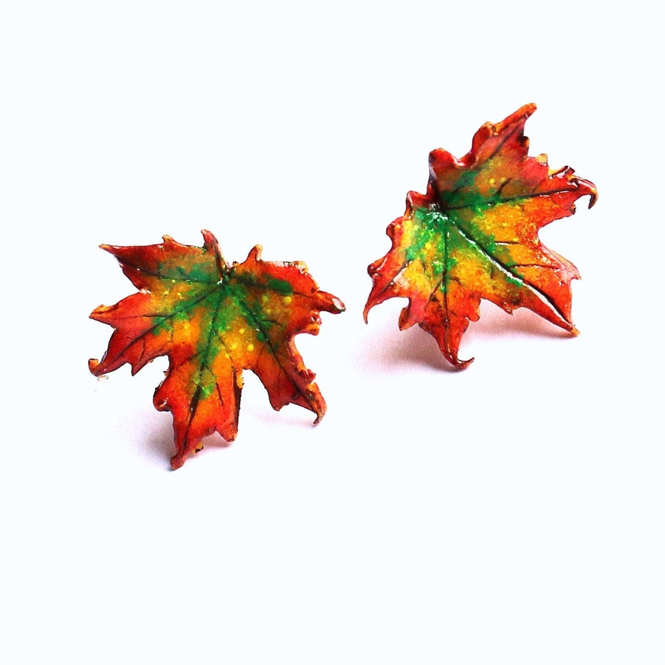 Autumn Miniature: Maple Leaf Earrings Polymer Clay.