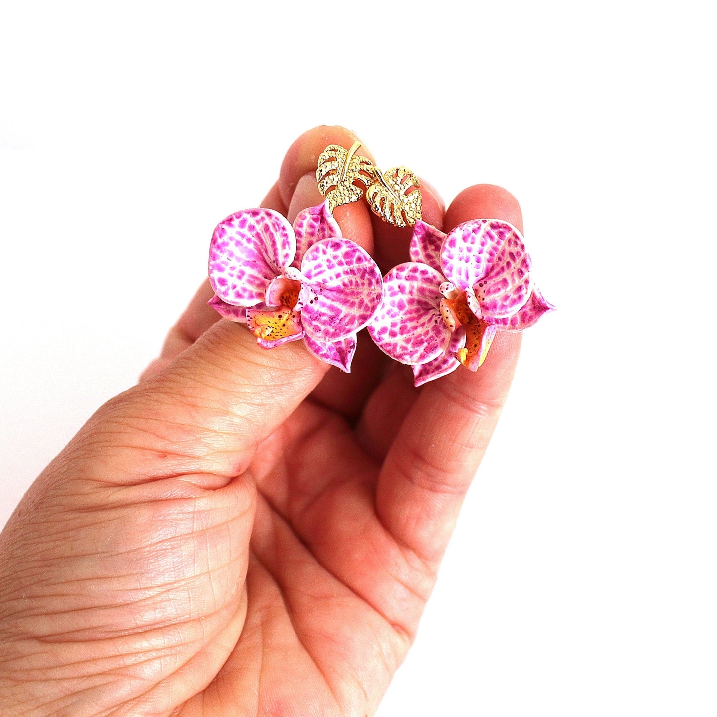 Blossoming Fantasy : Orchid Earrings Polymer Clay.