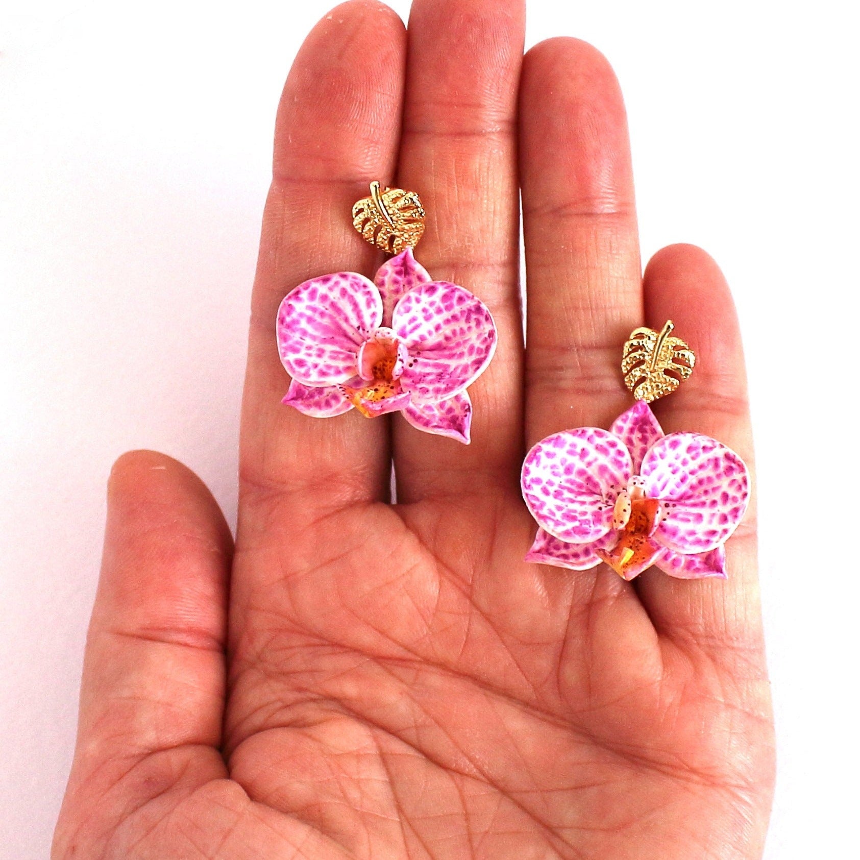 Blossoming Fantasy : Orchid Earrings Polymer Clay.