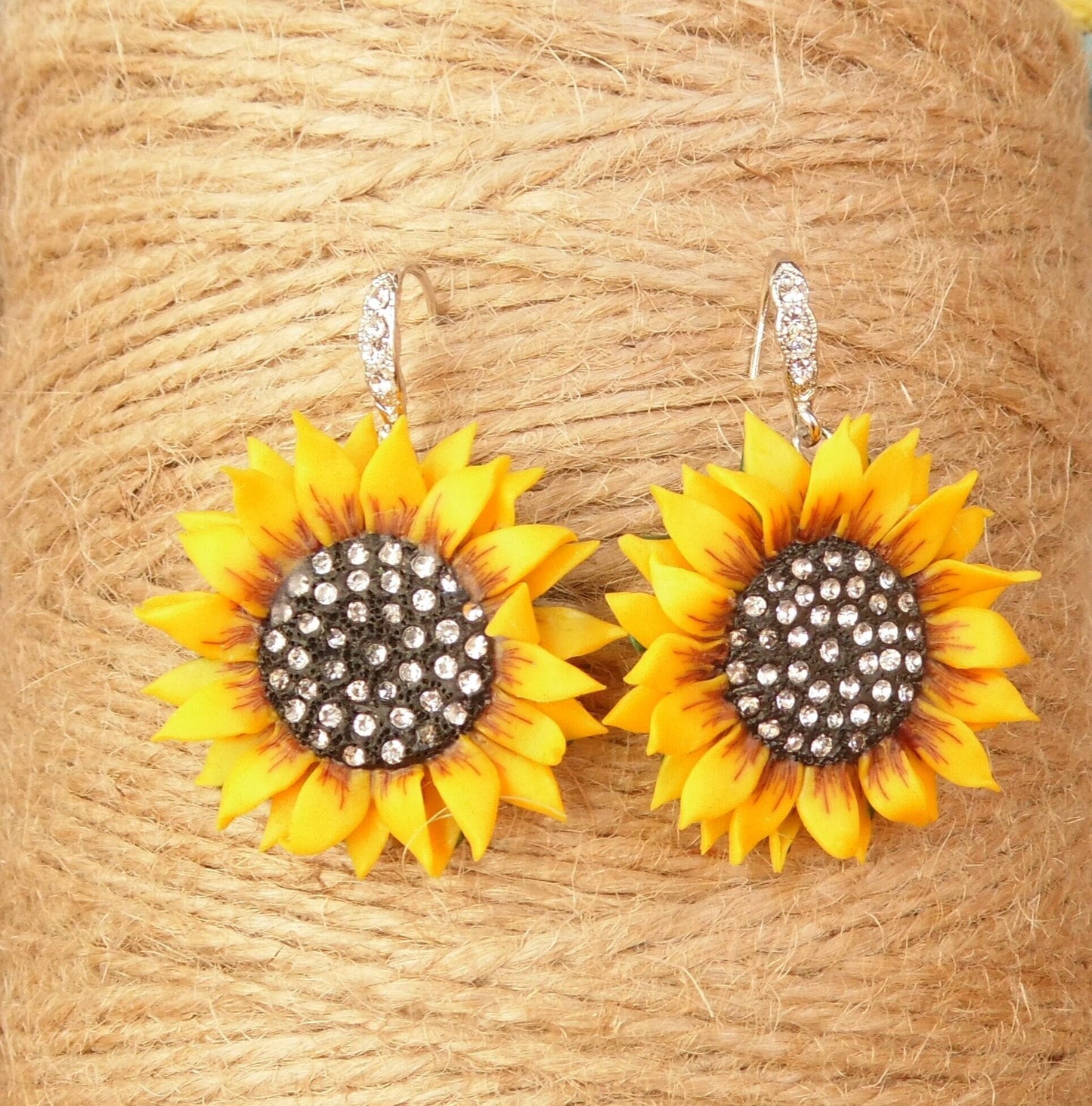 Golden Petals: Sunflower Earrings Polymer Clay.