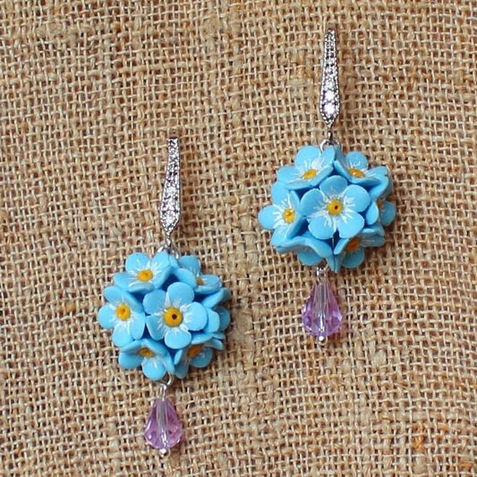 Heavenly Azure: Forget Me Not Earrings Polymer Clay.