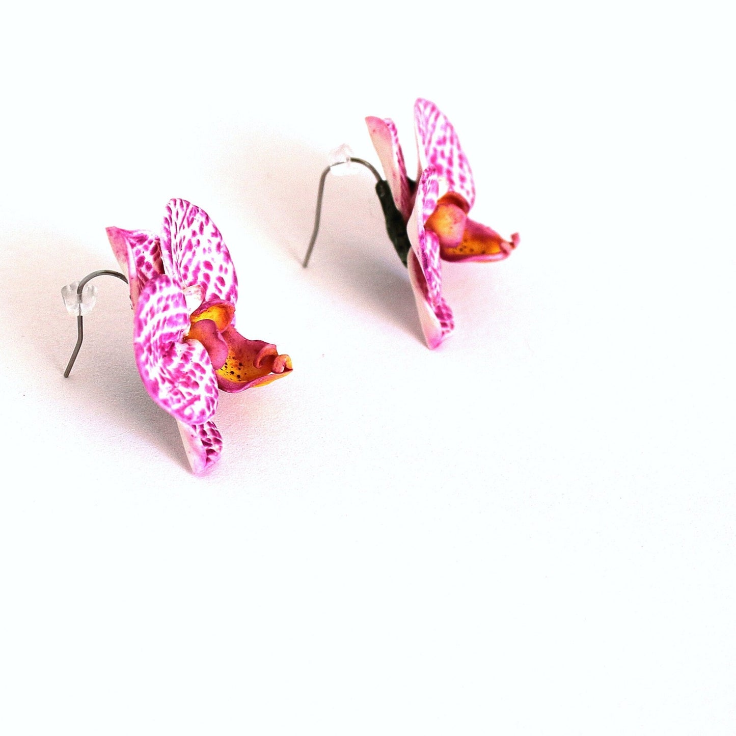 Silk Petals: Orchid Earrings Polymer Clay.