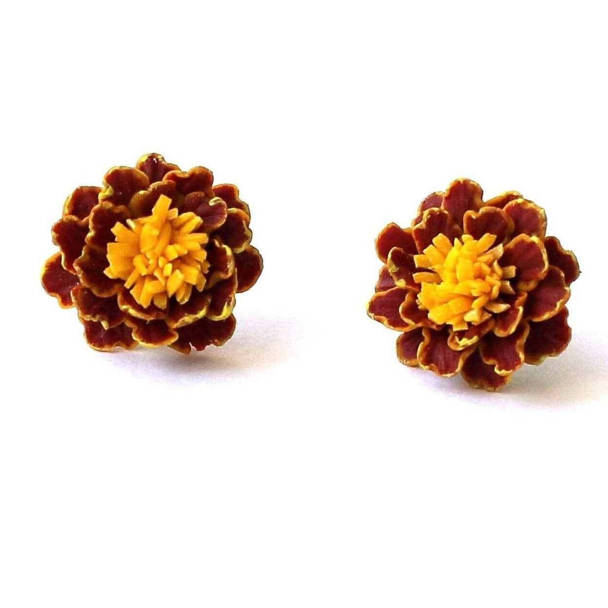 Golden Petals: Marigold Earrings Polymer Clay.