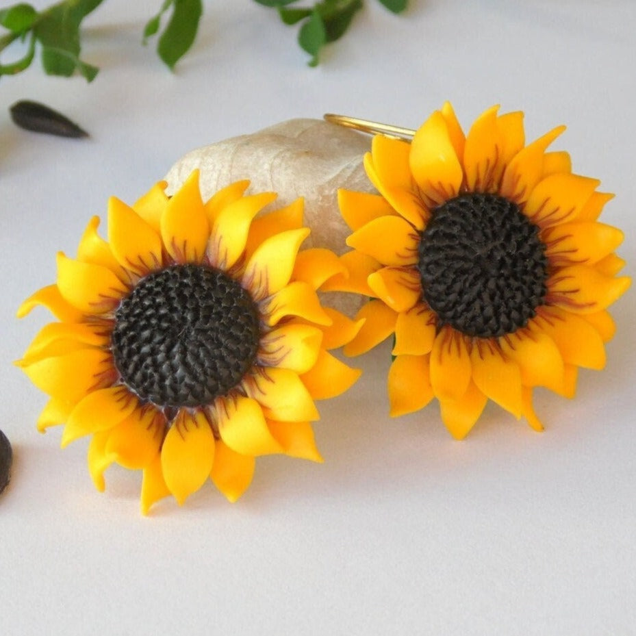 Yellow Sunflower Earrings Polymer Clay