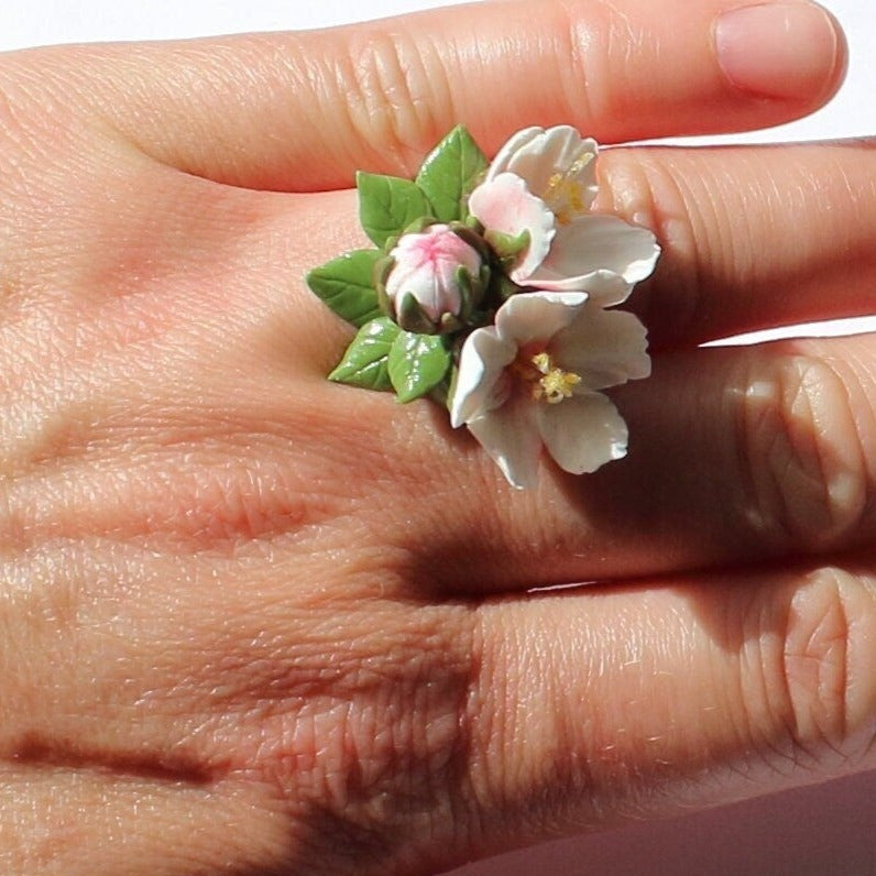 Fragrant Spring: Almond Blossom Ring Polymer Clay.