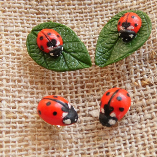 Bright Accent: Ladybug Earrings Polymer Clay.