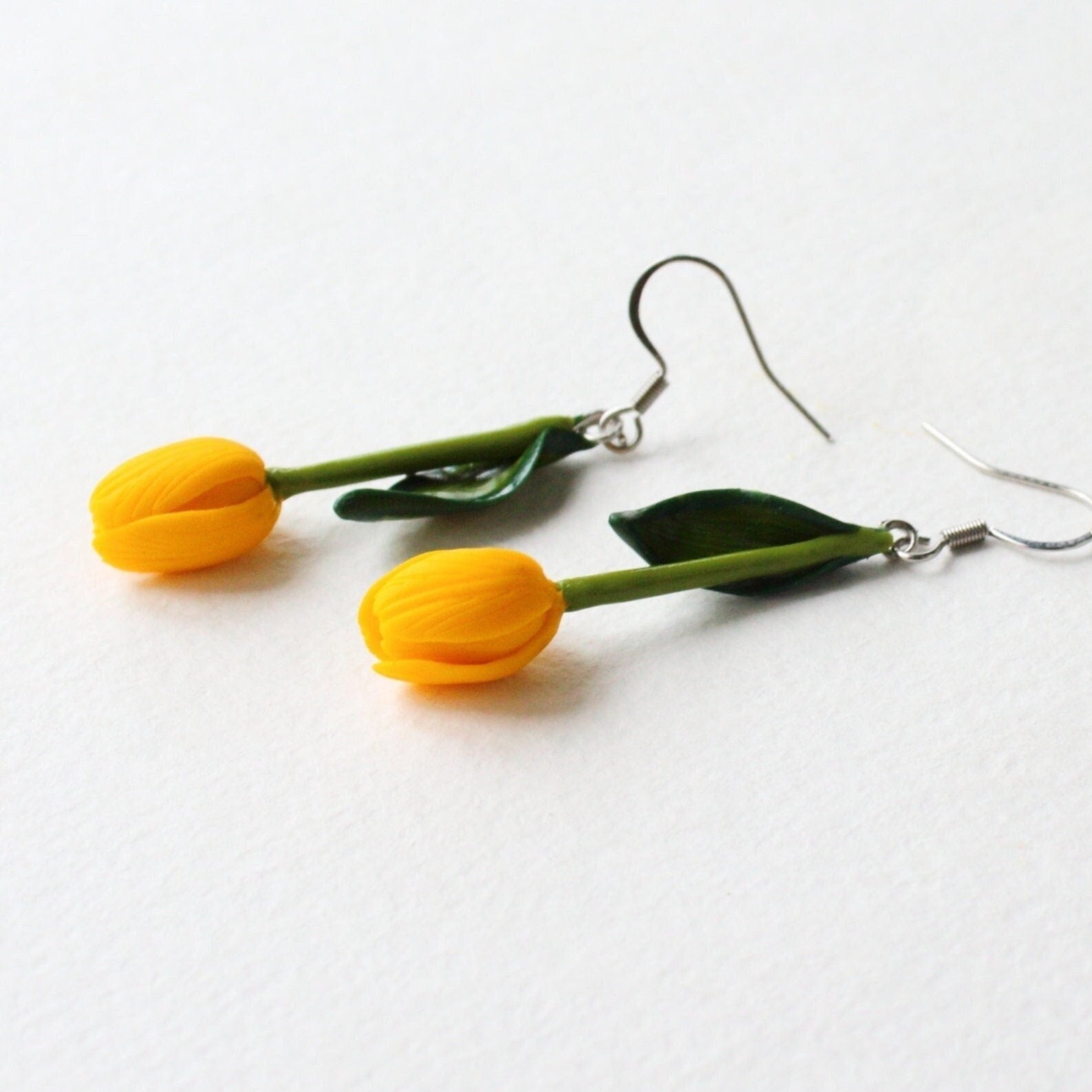 Floral Delight: Yellow Tulip Earrings Polymer Clay.