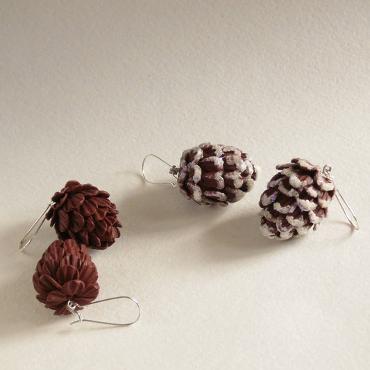 Woodland Treasures: Fir Cone Earrings Polymer Clay.