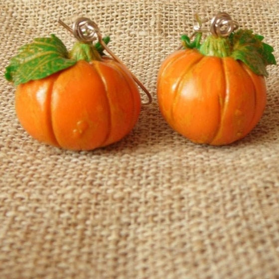 Autumn Treasures: Pumpkin Earrings Polymer Clay.