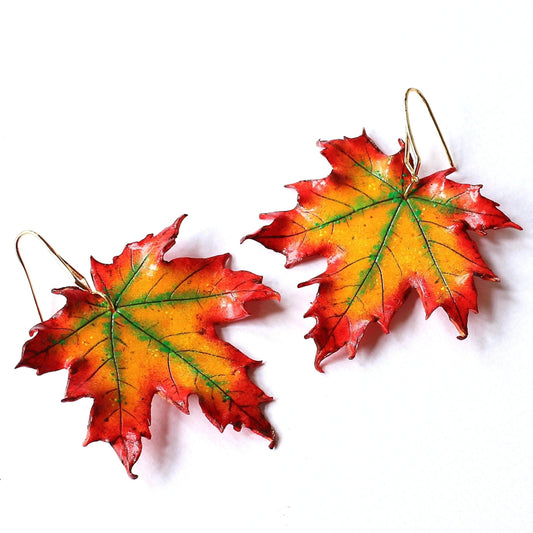 Autumn Mascot: Maple Leaf Earrings Polymer Clay.