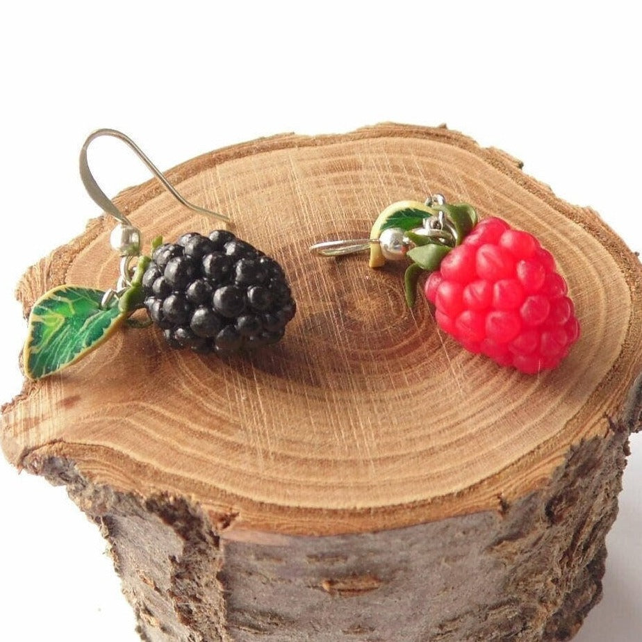 Sweet Duo: Blackberry & Raspberry Earrings Polymer Clay.