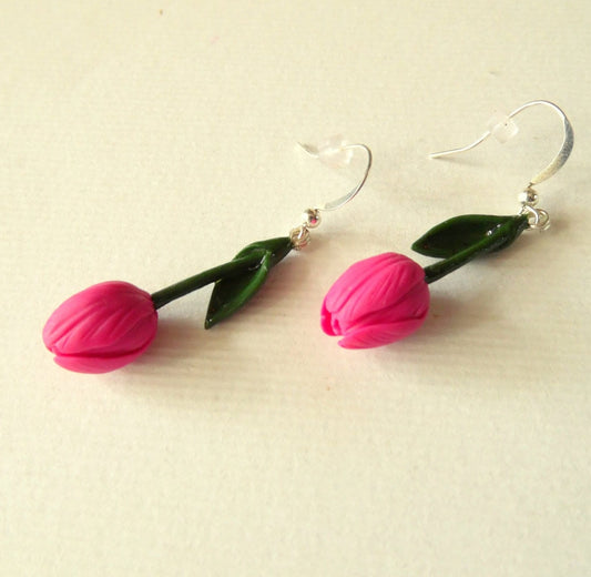 Pink Waltz: Tulip Earrings Polymer Clay.