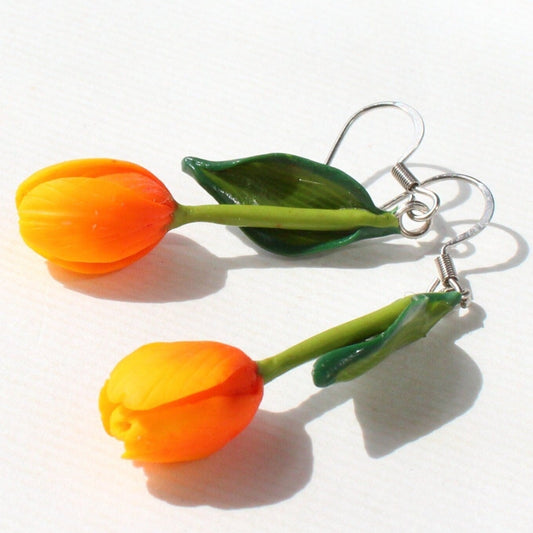 Sunny Blush: Tulip Earrings Polymer Clay.