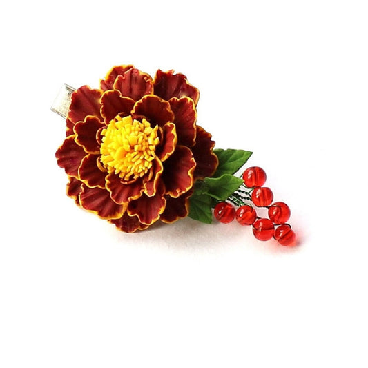 Autumn's Embrace: Marigold Barrette Polymer Clay.